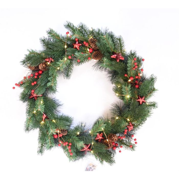 Corona Navidad Tradicional DKD Home Decor Verde Rojo 15 x 60 x 60 cm (2 Unidades) 1