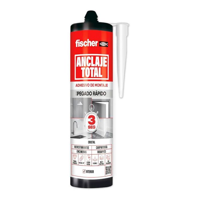 Fischer Adhesivo de Montaje Anclaje Total, Pegado Rápido 3 Segundos Interior, Cristal, Carga Máxima 420 kg/m², 290 ml