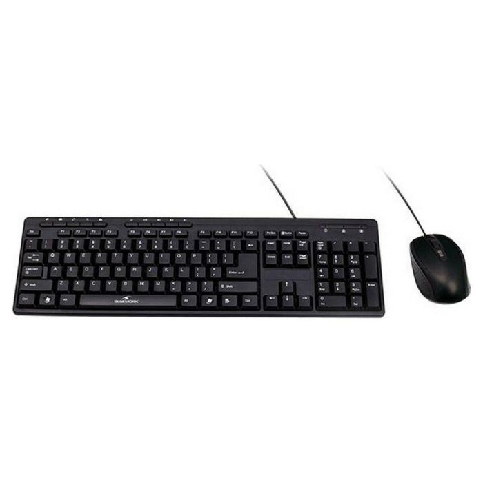 Bluestork Paquete de teclado QWERTY con cable, 10 teclas multimedia y acceso directo, y mouse óptico con cable de 800 ppp para PC Windows.