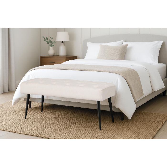 Giner y Colomer Banco de Tela Beige con Patas de Hierro Negro - Asiento 14 cm 5