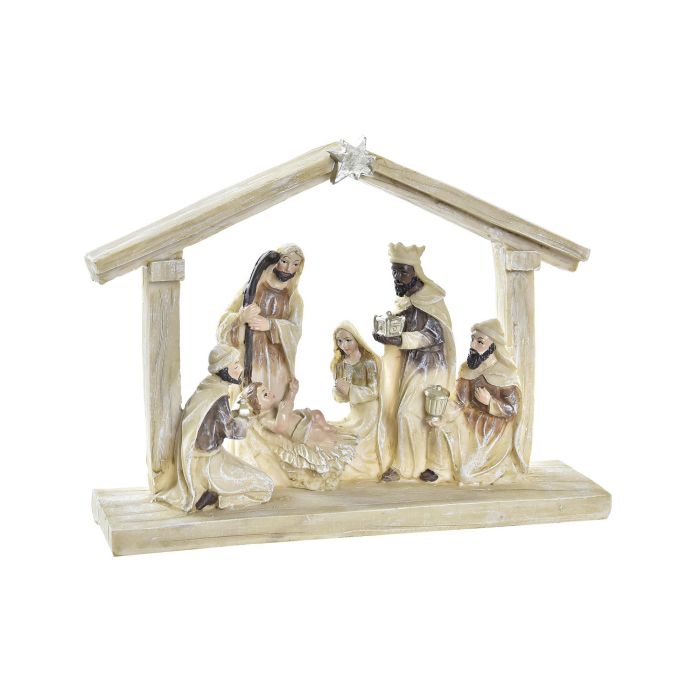 DKD Home Decor Nacimiento Navideño Tradicional de Resina Beige Multicolor Largo 5 x Alto 15 x Ancho 21 cm