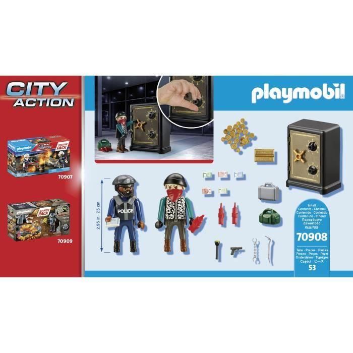 PLAYMOBIL 70908 Starter Pack Caja Fuerte: Set de Policía con Ladrón y Lingotes de Oro, A partir de 4 Años 3