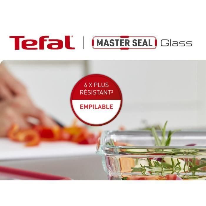 TEFAL Masterseal Fresh Juego de 3 recipientes de almacenamiento, vidrio, 0,45 l/0,8 l/2 l, almacenamiento, apilables, compatibles con horno N1050910 2