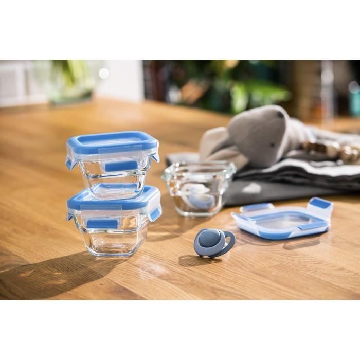 Tefal Masterseal Glass Baby, Juego de 3 recipientes para almacenar alimentos 0,18 L, Compatible con horno y congelador N1050710 3