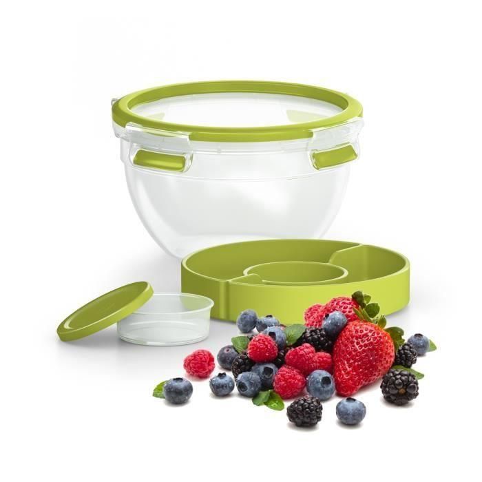 TEFAL Masterseal To Go Salad Box, recipiente para alimentos de 1 L, 2 compartimentos, 100% hermético, sin BPA, garantía de 30 años K3100112