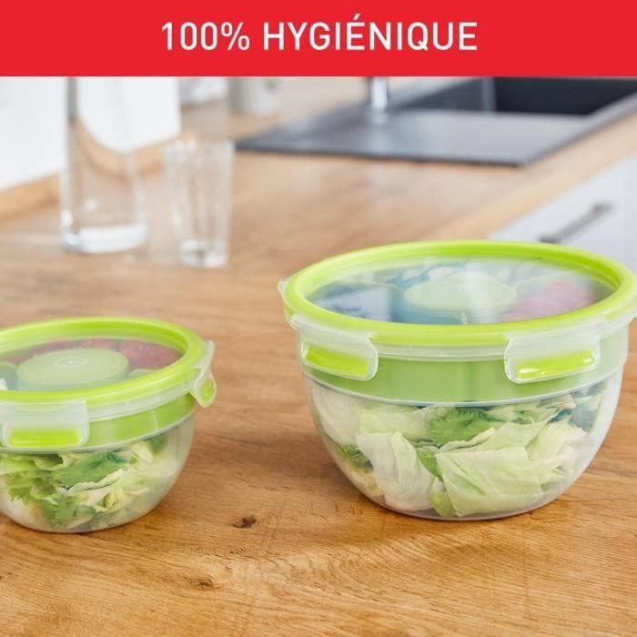 TEFAL Masterseal To Go Salad Box, recipiente para alimentos de 1 L, 2 compartimentos, 100% hermético, sin BPA, garantía de 30 años K3100112 2