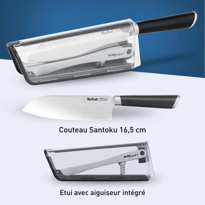 TEFAL Cuchillo de cocina Ever Sharp Santoku 16,5 cm, Afilador integrado, Tecnología segura, Acero inoxidable alemán K2579024 1