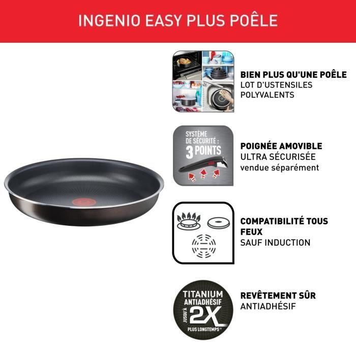 Sartén TEFAL INGENIO Easy Plus 28 cm, Antiinducción, Antiadherente, Apilable, Apta para lavavajillas, Fabricada en Francia L1509202 1