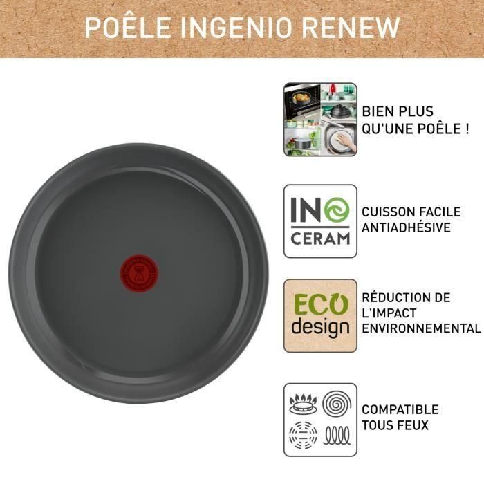 TEFAL INGENIO Renew Sartén 28 cm, Inducción, Revestimiento cerámico antiadherente, Apta para lavavajillas, Made in France L2600602 1