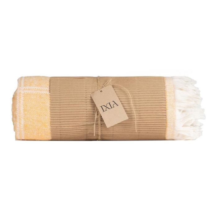 Colcha Cuadros Mostaza Algodón 280 X 260 cm