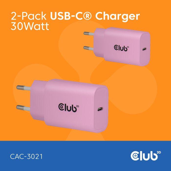 Club3D Lifestyle Ladegerät USB-C 30Watt. 2Stk pink retail 0 Club3D Lifestyle Ladegerät USB-C 30Watt. 2Stk pink retail 0