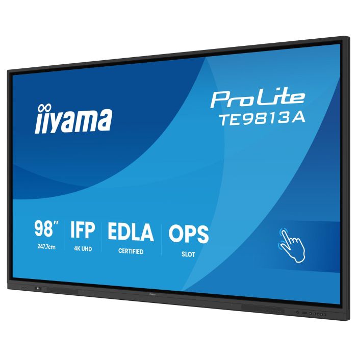 Iiyama TE9813A-B1AG ProLite 97.5" Panel Plano Interactivo IPS 4K Ultra HD 3840x2160 con 40 Puntos Táctiles por Infrarrojos (IR), Android 14, Wi-Fi 6, Altavoces 60W, Montaje VESA