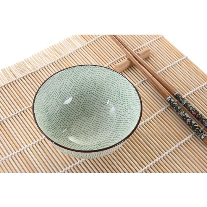 DKD Home Decor Set de Sushi Oriental Verde 16 Piezas Bambú y Gres Apto Microondas y Lavavajillas 14.5x14.5x35 cm 2