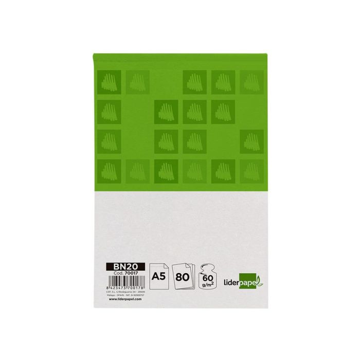 Bloc Notas Liderpapel Liso A5 80 Hojas 60 gr-M2 Perforado Sin Tapa 6 unidades 4