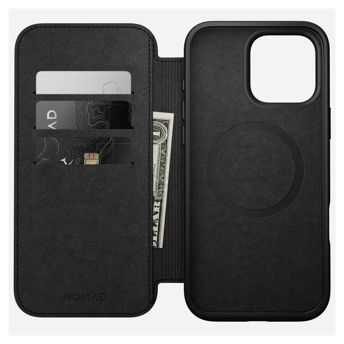Nomad Folio Modern Leather para iPhone 16 Pro Max - Funda con MagSafe, cierre magnético y 3 bolsillos para tarjetas, Negro 1