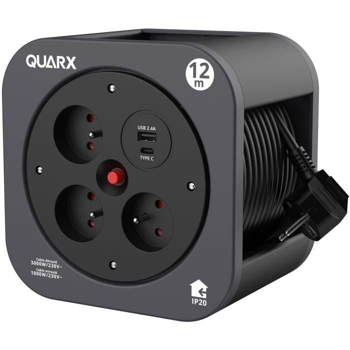 Quarx QUA1719191081312 Carrete S-Box de 12m con 3 Tomas de 16A y Puertos USB Tipo A y C 2
