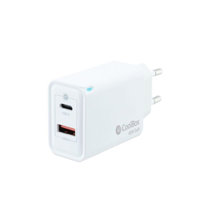 CARGADOR USB PARED COOLBOX GAN 45W USB-C/USB-A QC3.0 BLANCO 2