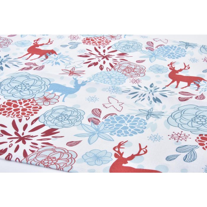 DKD Home Decor Camino de Mesa Navidad Moderno Reno y Flores Azul Celeste Rojo 150x50 cm Set 4 Unidades Algodón Poliéster 1