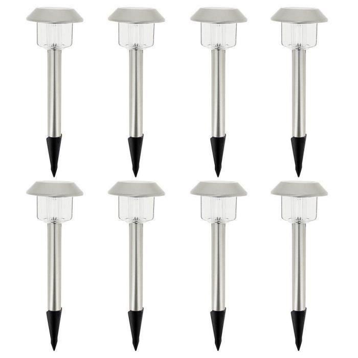 Lumisky Alesia Lote de 8 Balizas Solares LED Blanco Frío para Jardín/Camino, 8h Batería, Resistentes UV/Salpicaduras