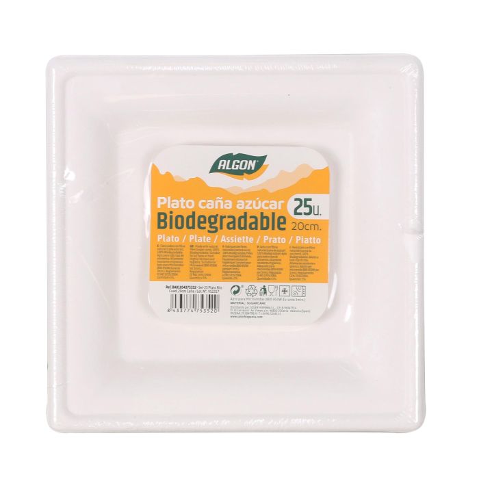 Set de 25 Platos Biodegradables Cuadrados 20 cm Algon (12 Cajas) 1 Set de 25 Platos Biodegradables Cuadrados 20 cm Algon (12 Cajas) 1