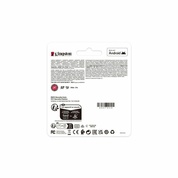 Kingston SDS3/64GB Tarjeta de Memoria Canvas Select Plus 64GB SDXC Clase 10 UHS-I U1 V10 100MB/s Lectura para Cámara Full HD 2