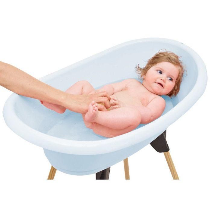 KIT DE BAÑO THERMOBABY VASCO Fleur Bleue: bañera + pies + manguera de desagüe 3