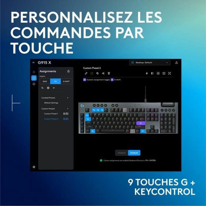 Teclado para juegos - con cable - Logitech G - G915 X - Interruptor táctil - AZERTY - Negro 3