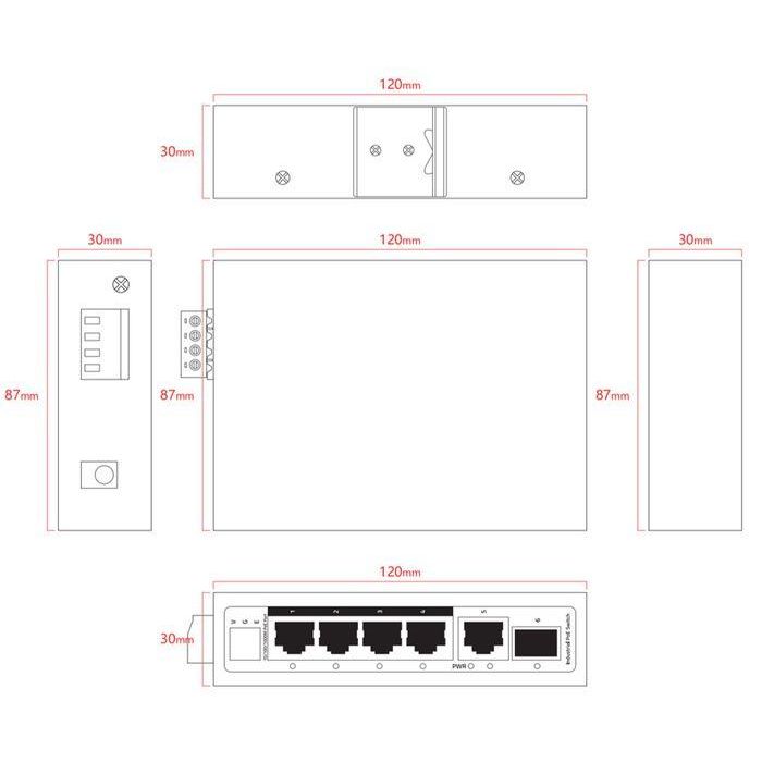 Ernitec Switch industrial 4 puertos PoE Gigabit + 1 RJ45 Gigabit uplink + 1 SFP Gigabit uplink gestionable L2+ 1