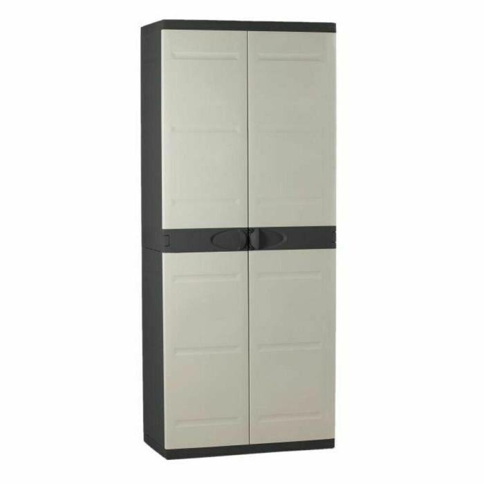 Plastiken Armario Alto de Almacenamiento 2 Puertas 4 Estantes Gama Titanio 70x44x176 cm Beige y Negro Interior y Exterior 0 Plastiken Armario Alto de Almacenamiento 2 Puertas 4 Estantes Gama Titanio 70x44x176 cm Beige y Negro Interior y Exterior 0