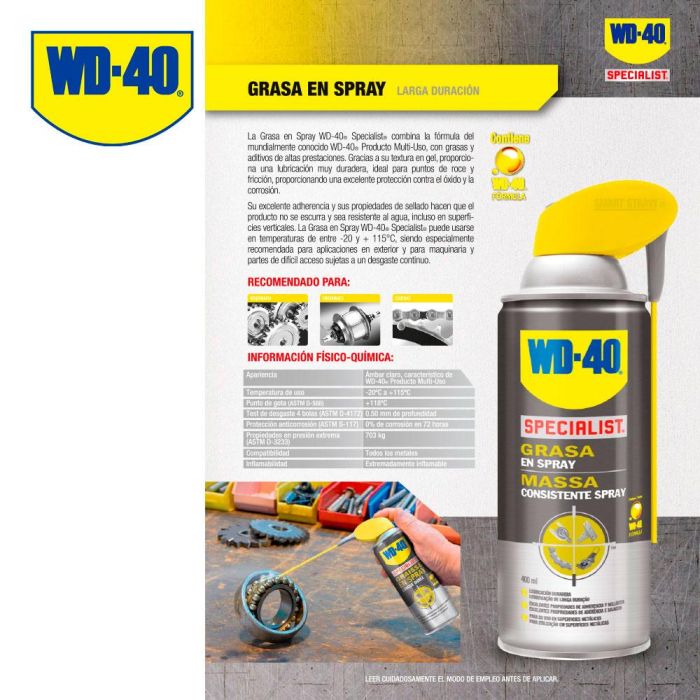 WD-40 Grasa en Spray Specialist 34385, Lubricante para Maquinaria, Engranajes y Cadenas, 400 ml 1 WD-40 Grasa en Spray Specialist 34385, Lubricante para Maquinaria, Engranajes y Cadenas, 400 ml 1