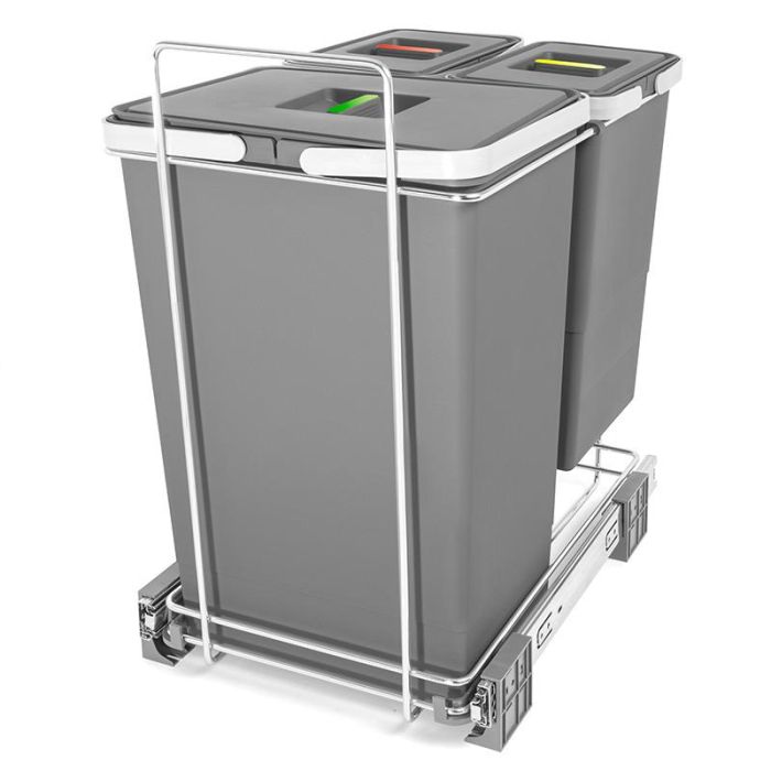 HERRAJES ALK Cubo de Basura Ecofil Antracita con 1 Contenedor de 24L y 2 de 8L Reciclaje 40L Total Extracción Total Mueble Cocina