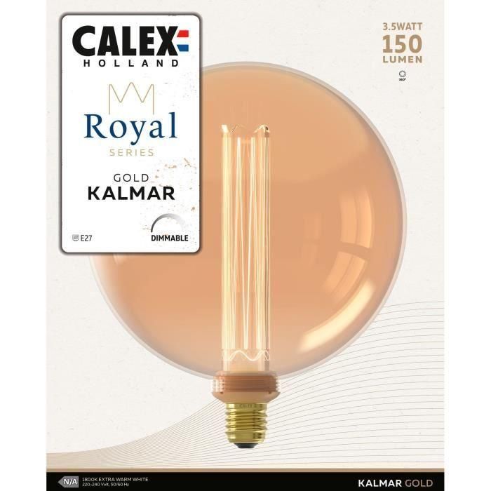 Calex CAL8712879156109 Bombilla LED E27 Royal Kalmar Filamento 3,5W 150lm 1800K Regulable Oro blanco cálido 1