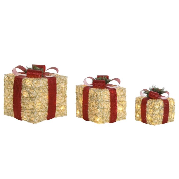 Regalo Navidad Tradicional DKD Home Decor Blanco Rojo 25 x 25 x 25 cm Set de 3 Regalo Navidad Tradicional DKD Home Decor Blanco Rojo 25 x 25 x 25 cm Set de 3