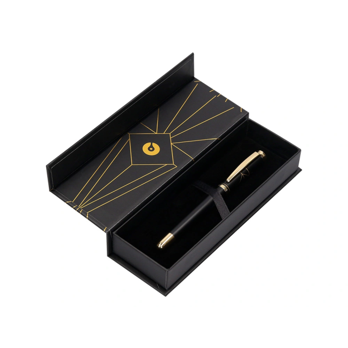 Belius Soiree Bolígrafo de Aluminio Negro y Dorado Tinta Azul Diseño Art Deco 5