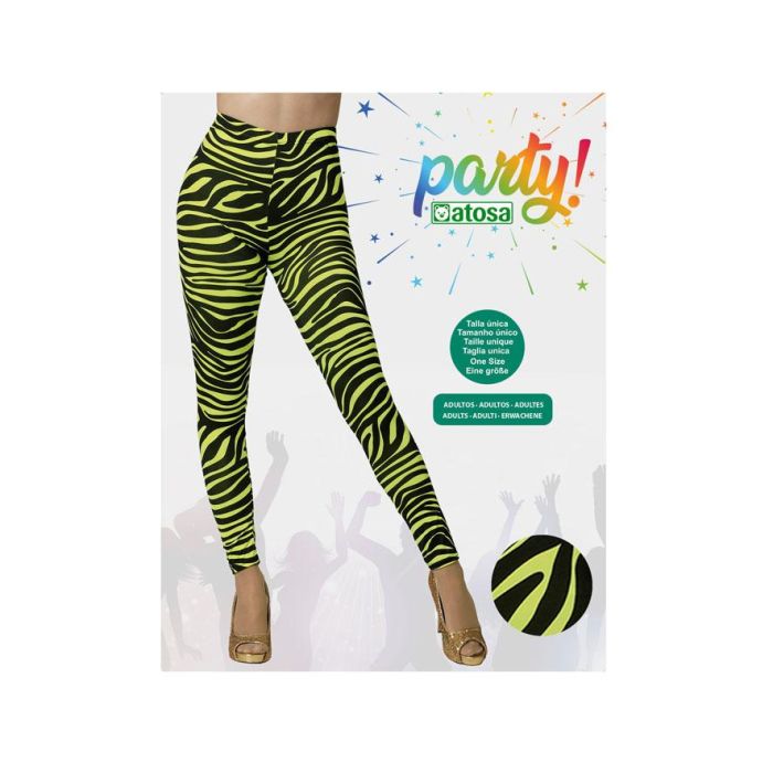 Leggings Amarillo con Rayas Fluorescentes para Adulto - Ideal para Fiestas y Disfraces 1