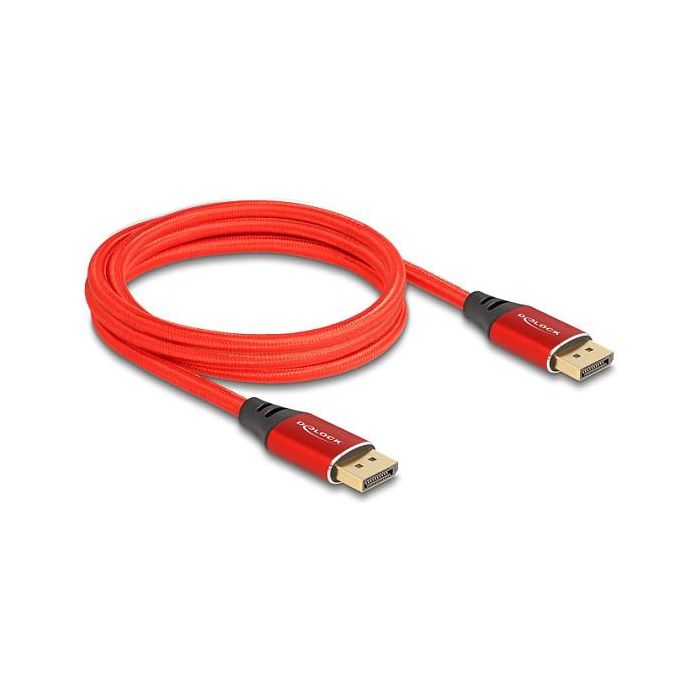 DeLOCK Cable DisplayPort a DisplayPort 2.1, 16K 15360x8640 60Hz, 2m, Macho/Macho, Rojo, 3 Capas Blindaje, 40 Gbit/s (DP Cable) 0 DeLOCK Cable DisplayPort a DisplayPort 2.1, 16K 15360x8640 60Hz, 2m, Macho/Macho, Rojo, 3 Capas Blindaje, 40 Gbit/s (DP Cable) 0