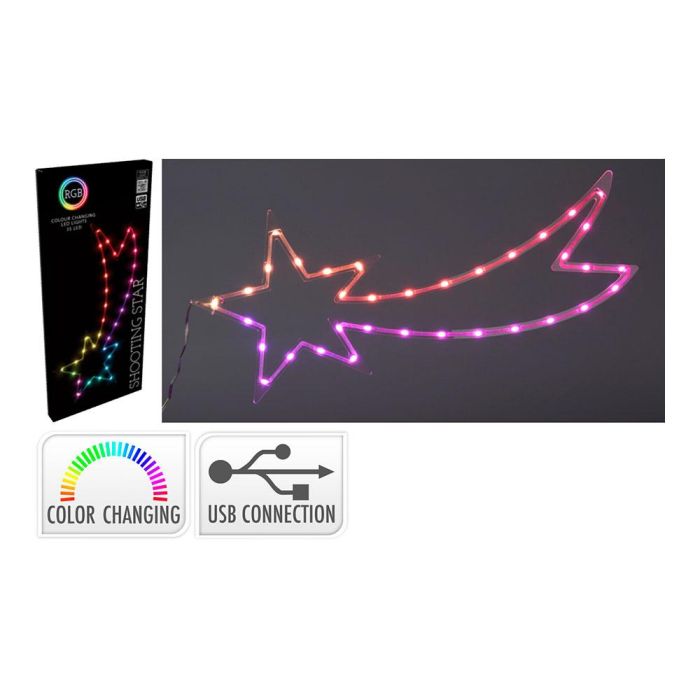 Basic & Co Estrella LED RGB de 35 Luces con Conector USB y Controlador Integrado, Cable de 10 Metros, Medidas 25x0.6x60 cm