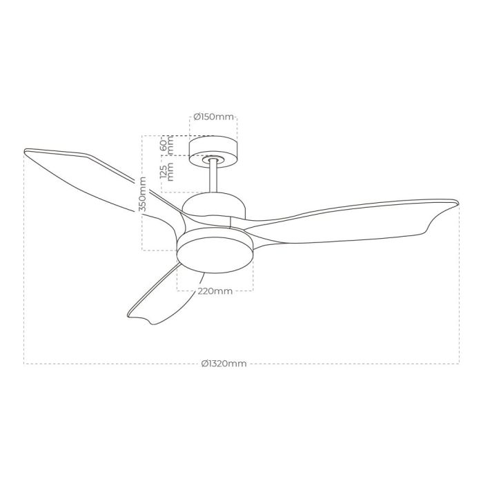 Edm Ventilador de techo modelo báltico con 3 aspas de madera Ø132cm, luz LED 3000/4000/6000K, 20W, color blanco 6 Edm Ventilador de techo modelo báltico con 3 aspas de madera Ø132cm, luz LED 3000/4000/6000K, 20W, color blanco 6