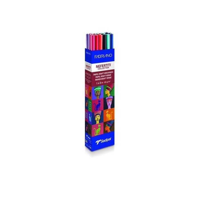 Sadipal Caja Expositora 30 Rollos Papel Kraft Verjurado 65 gr, 10 Colores Surtidos, Ideal para Pinturas y Manualidades