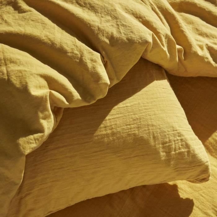 Today 123669 Juego de cama 260x240cm para 2 personas - Gasa de algodón lisa y algodón bimaterial Ocre. Incluye funda nórdica y 2 fundas de almohada. 2 Today 123669 Juego de cama 260x240cm para 2 personas - Gasa de algodón lisa y algodón bimaterial Ocre. Incluye funda nórdica y 2 fundas de almohada. 2