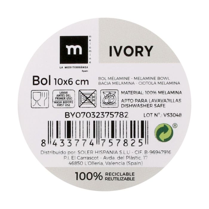 Bol de melamina Ivory 10x6 cm La Mediterranea (24 Unidades) 2 Bol de melamina Ivory 10x6 cm La Mediterranea (24 Unidades) 2