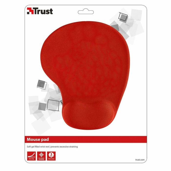 Trust 20429 Alfombrilla Ergonómica para Ratón con Soporte de Gel Muñeca, Superficie Microfibra, Antideslizante, Roja 16x205x236mm