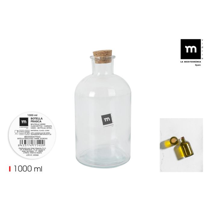 Botella Frasca Red 1000 ml con corcho - La Mediterranea (12 Unidades) Botella Frasca Red 1000 ml con corcho - La Mediterranea (12 Unidades)