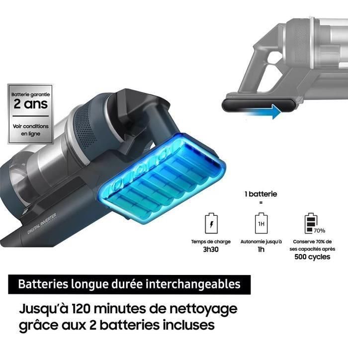 Samsung VS20B95B43N Aspiradora Vertical Bespoke Jet Plus con Estación de Limpieza, 210 AW de Potencia y 2 Baterías 4
