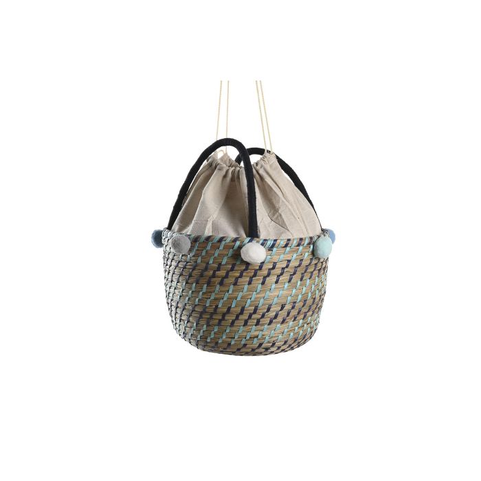 DKD Home Decor Cesta Mediterraneo Multicolor Set de 3 Piezas 43 x 43 x 43 cm Seagrass Poliester Pompones Hecho a mano 3