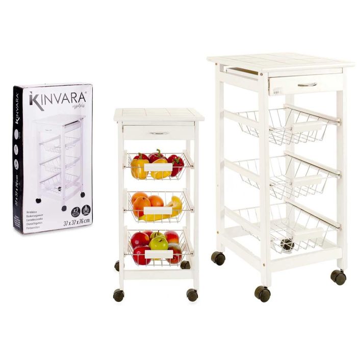 Kinvara Verdulero de Madera y Metal 3 Pisos Blanco 37x76x37 cm