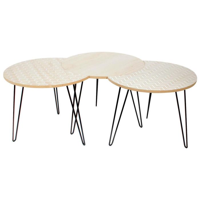 Home Deco Factory Juego 3 Mesas Auxiliares Madera Metal Redonda Medialuna 2