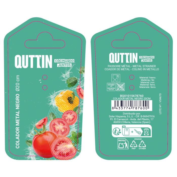 Quttin Colador de Metal Negro 20 cm 3