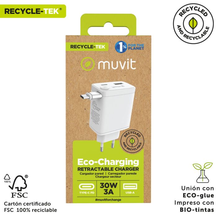 muvit for change cargador de pared Retráctil Tipo C PD 30W blanco 7