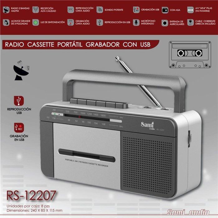 SAMI Radio Cassete AC/DC con Grabador USB, 2 Bandas (AM/FM)